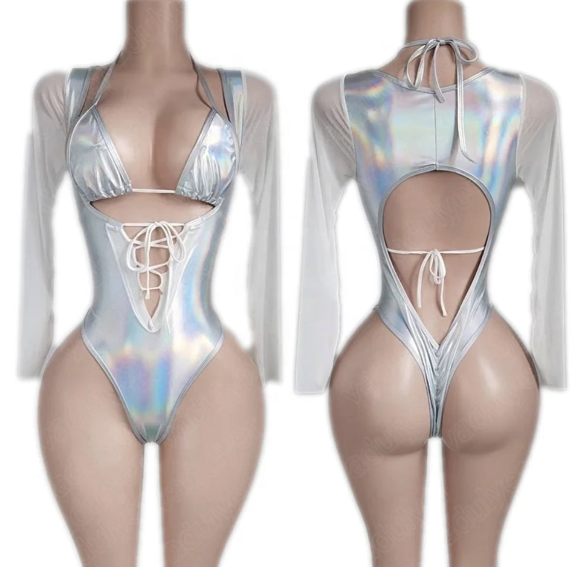HOLOGRAPHIC SILVER ONE PIECE WITH BRA
